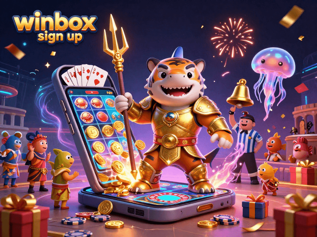 Experience the thrill of the winbox sign up with this vibrant 3D casino illustration, showcasing dynamic gameplay elements.