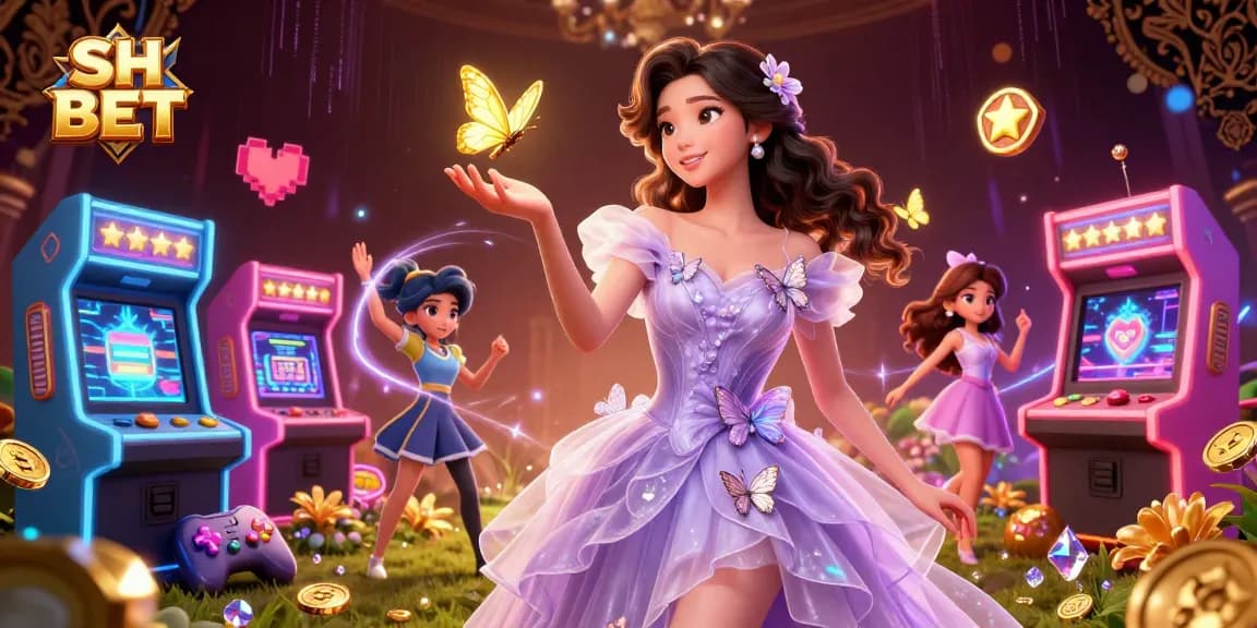 Experience thrilling victories at SH BET with vibrant gambling elements in a magical casino scene.