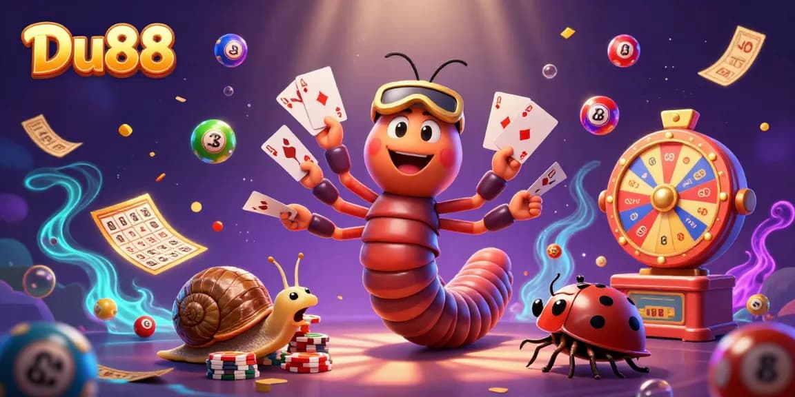 Engage in exciting games at Du88 with a colorful casino illustration featuring vibrant characters.