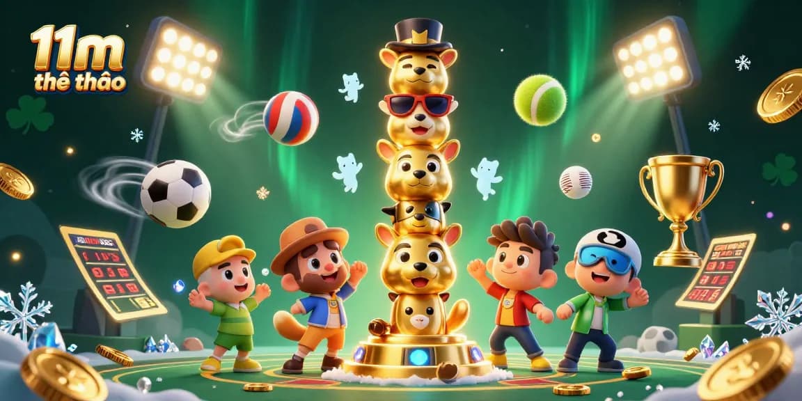 Engage in thrilling action with 11m thể thao showcasing animated sports elements and vibrant casino energy.