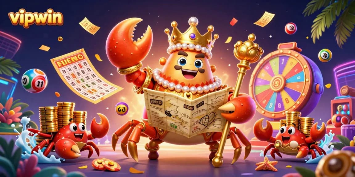 Win big at vipwin with colorful lottery balls and golden prizes in a vibrant casino scene.