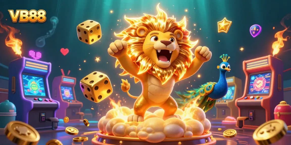 Experience the thrilling world of VB88 with vibrant casino elements in a dynamic 3D scene.