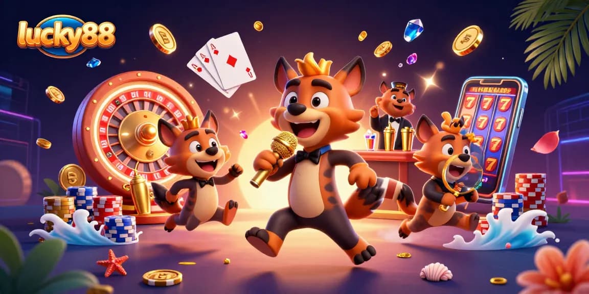 Engage with lucky88 at this vibrant casino scene featuring hyenas in a club setting.