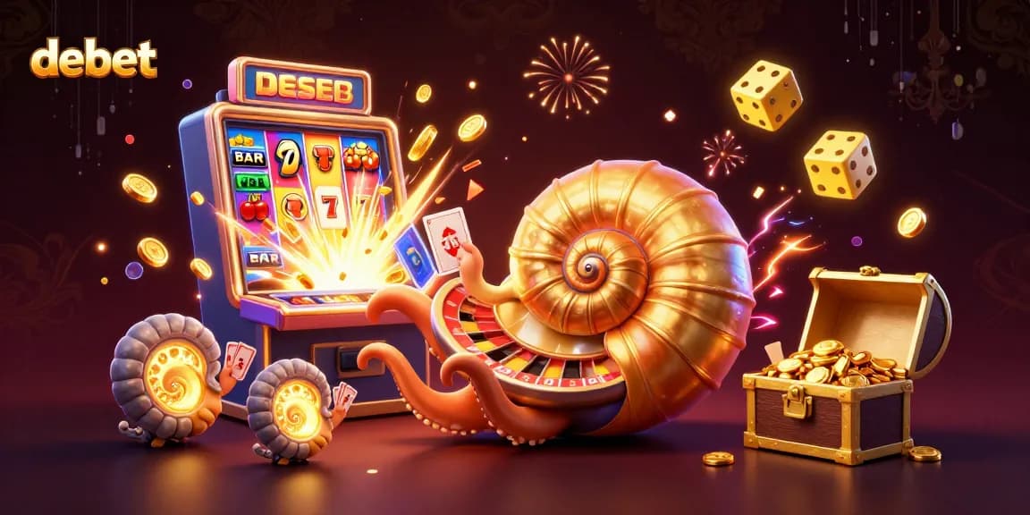 Experience thrilling gaming with debet in a vibrant, dynamic casino scene featuring a majestic nautilus and jackpot excitement.