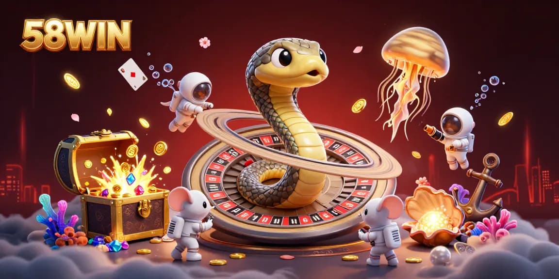 Experience the thrill of 58WIN with astronaut mice betting on a cosmic roulette wheel.