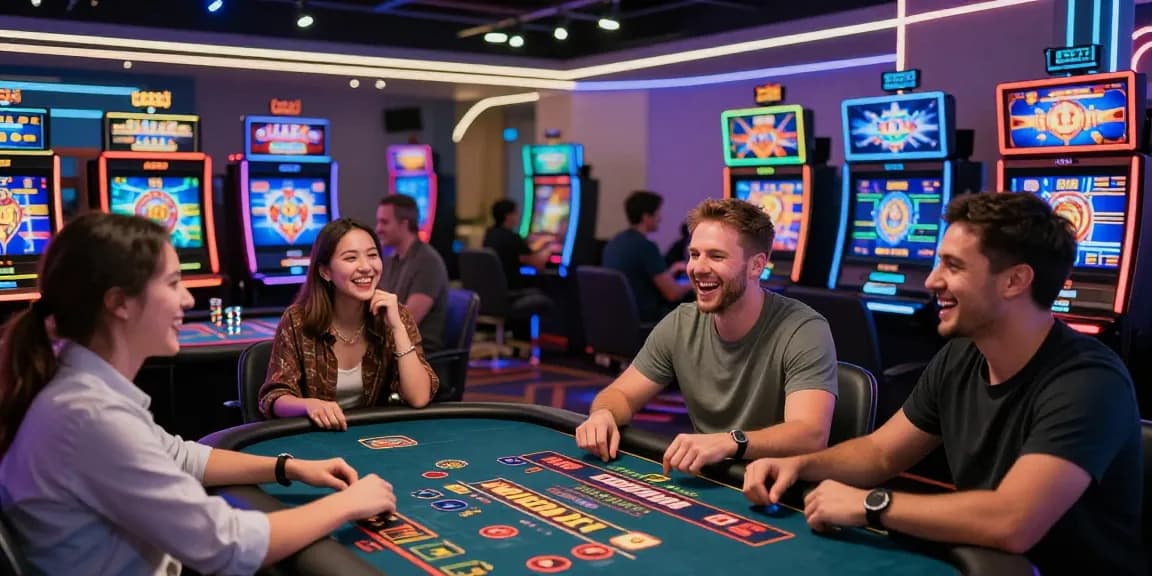 Players enjoying the vibrant atmosphere at Happyluke online casino, showcasing gaming excitement and community spirit.