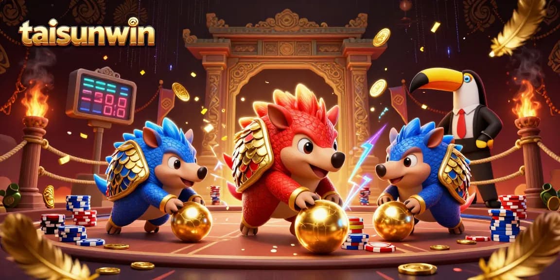 Experience the excitement of taisunwin with rival pangolins competing in a vibrant casino scene.