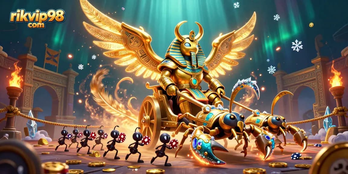 Win big with rikvip98 com in this vibrant casino illustration featuring magical elements.