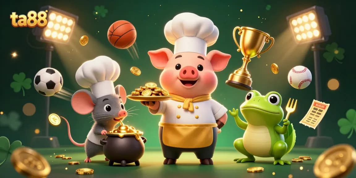 Engage with ta88's thrilling sports betting experience depicted by lively characters and dynamic elements.