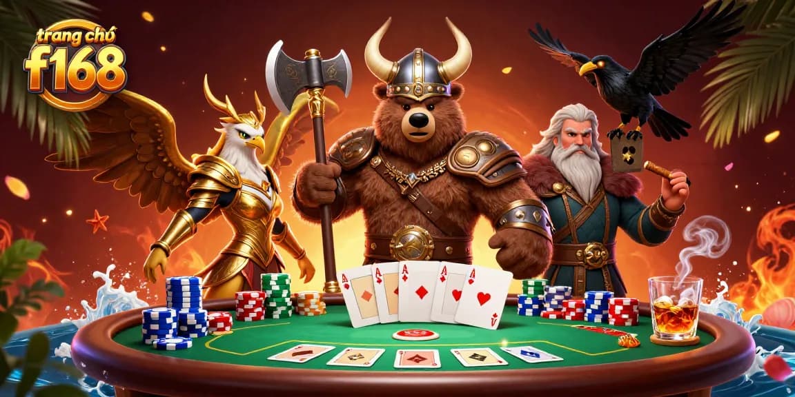 Experience the thrill of poker action on trang chủ f168 with vivid characters in an engaging casino scene.
