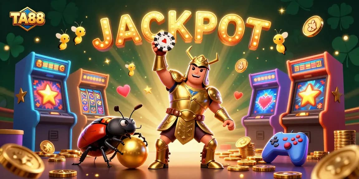 Play big with TA88 in this vibrant illustration featuring animated casino elements.