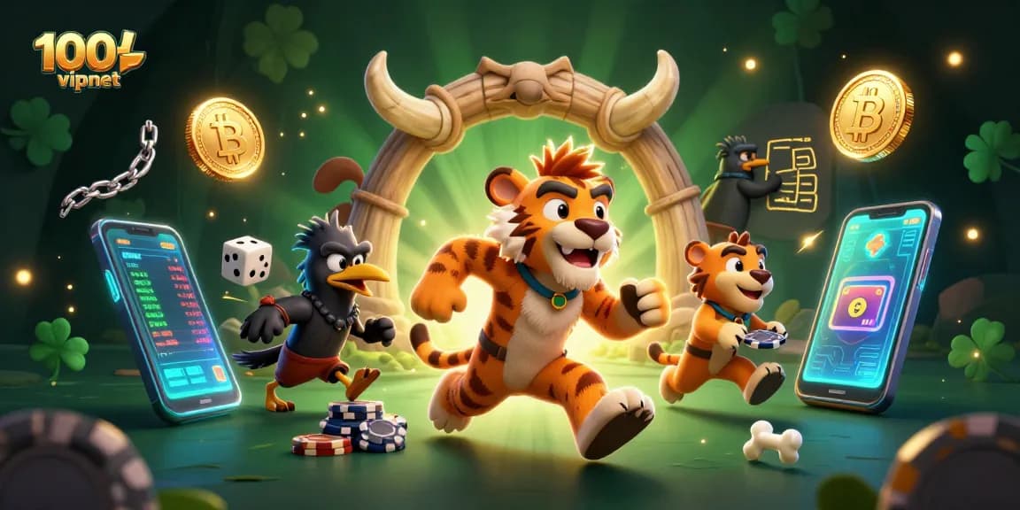 Experience thrilling gameplay at 100vipnet with captivating cavemen and tiger casino scene, exploring unique betting opportunities.