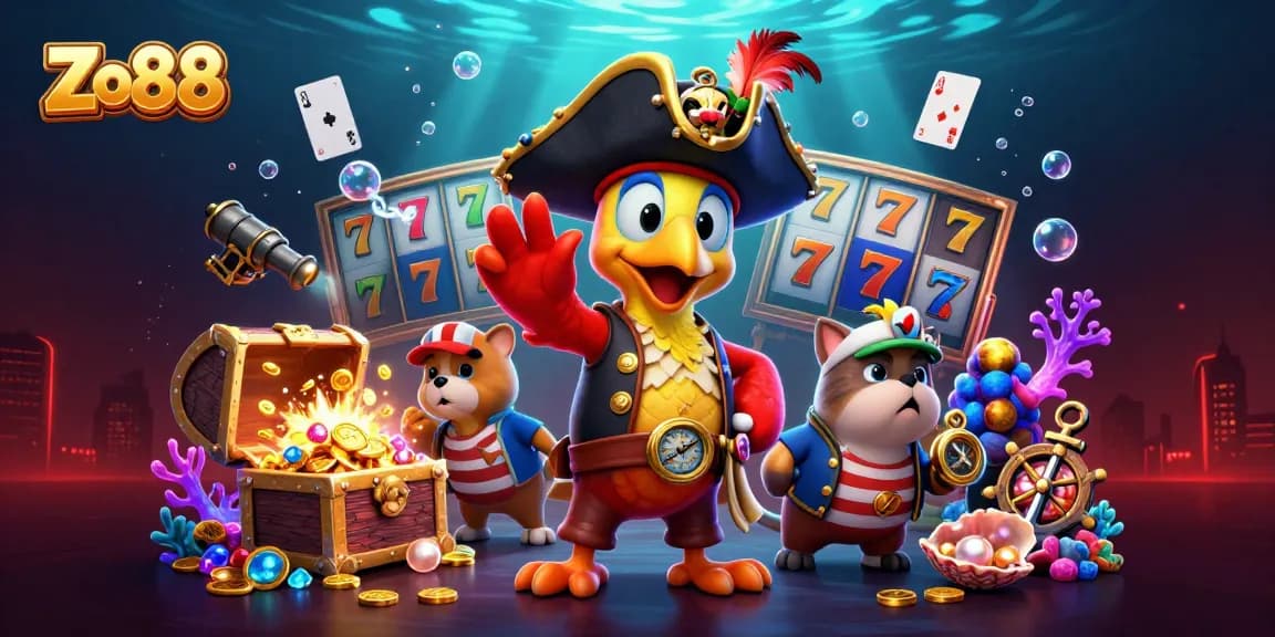 Experience thrilling gameplay with Zo88's vibrant 3D cartoon representation featuring pirate-themed slots and gaming action.