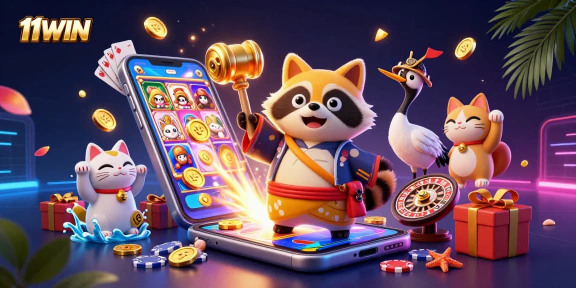 Experience thrilling 11WIN casino games with colorful characters and vibrant slot action.