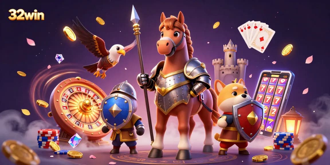 Experience thrilling wins at 32win with 3D knights and magical casino elements.