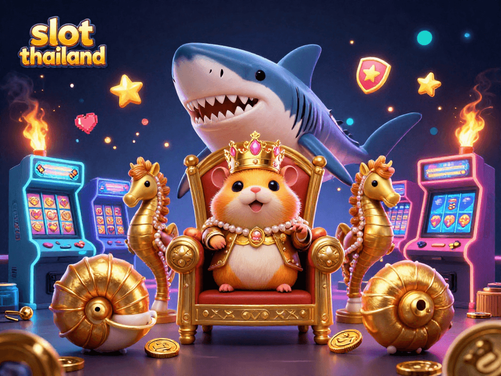 Spin to win at slot thailand with an adventurous golden hamster king and vibrant casino elements.