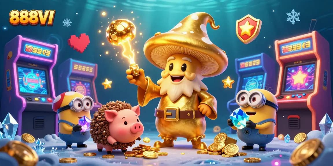 Engage in thrilling games at 888VI's vibrant 3D casino scene filled with magic and treasures.
