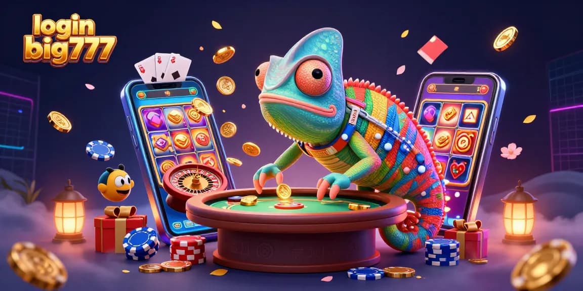 Experience thrilling casino excitement with login big777 featuring a colorful chameleon, dynamic slot games, and radiant gameplay.