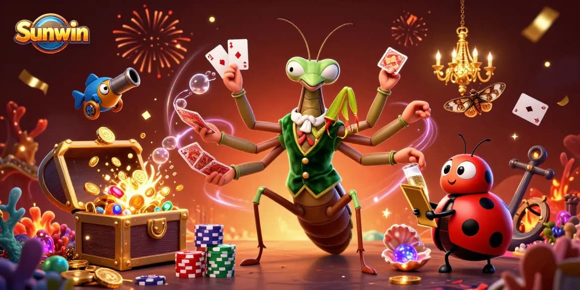 Engage with Sunwin's vibrant casino scene featuring a card sharp, pit boss, and underwater treasures.