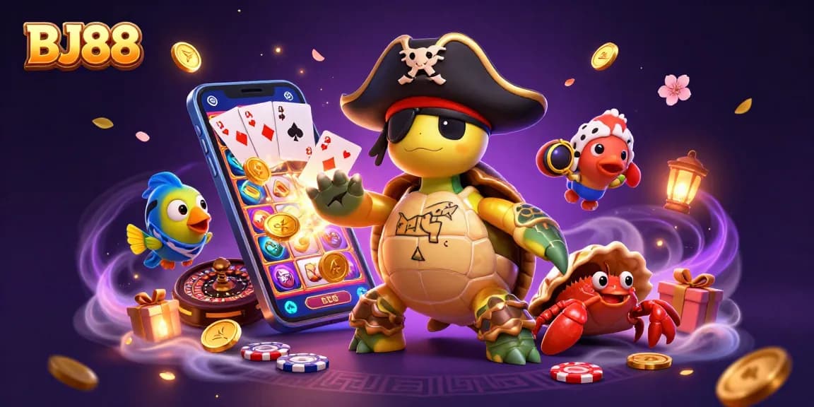 Experience thrilling gameplay with BJ88's vibrant casino characters and dynamic slot elements.