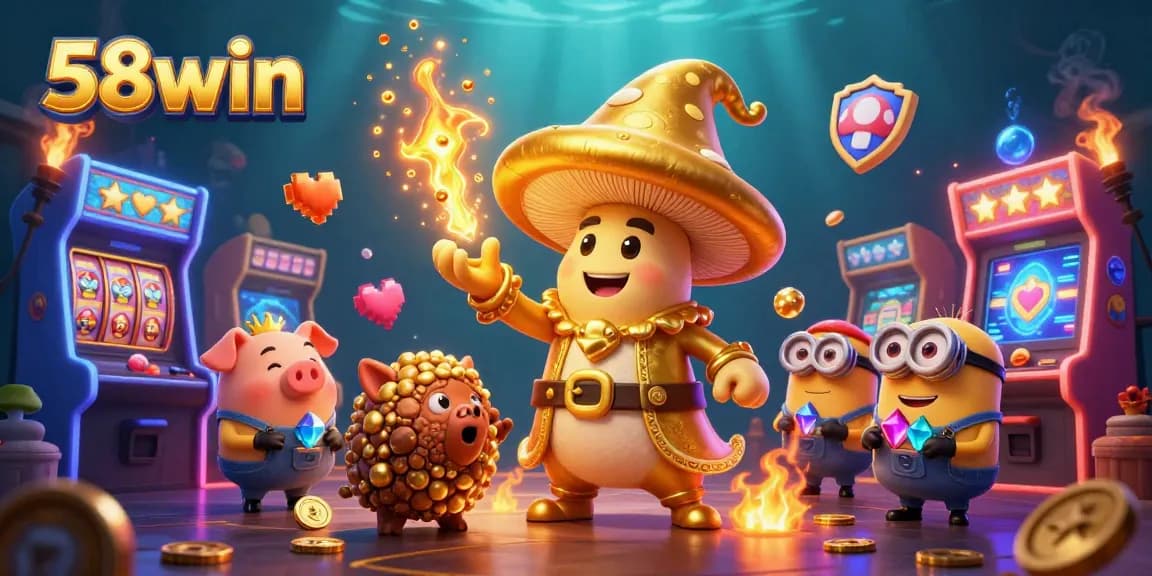 Engage with thrilling games at 58win's vibrant casino atmosphere featuring magical characters and dynamic elements.