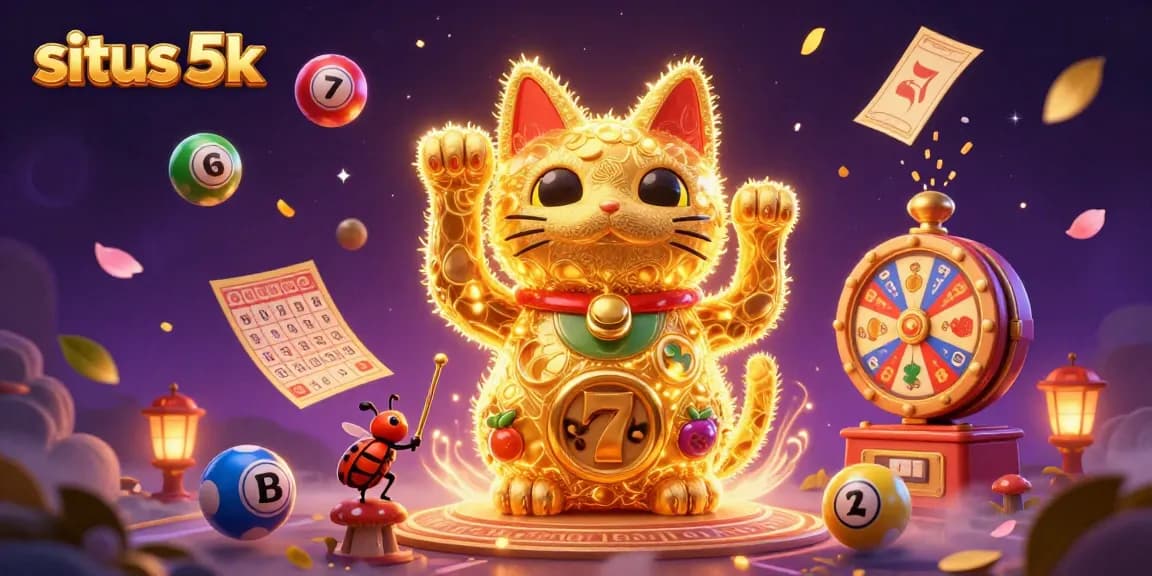 Engage with situs 5k through vibrant casino symbols, exciting lottery elements, and a dynamic gaming atmosphere.