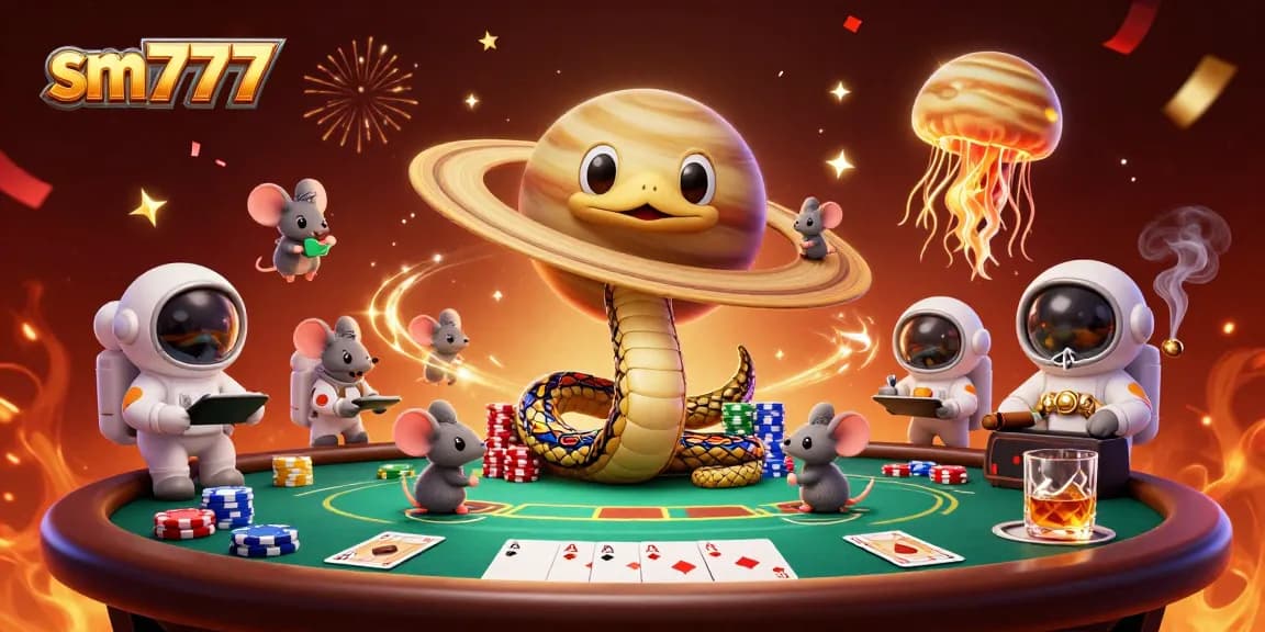 Experience the thrill of sm777 with a cosmic roulette game featuring animated characters and casino elements.
