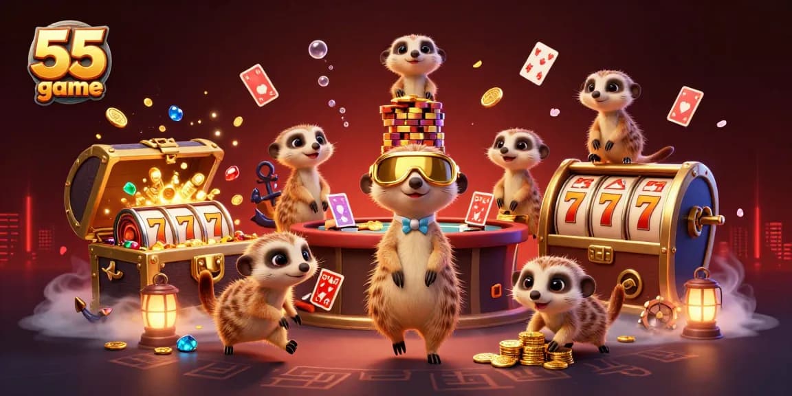Engage with the 55 club game as meerkats manage a vibrant casino full of treasures.