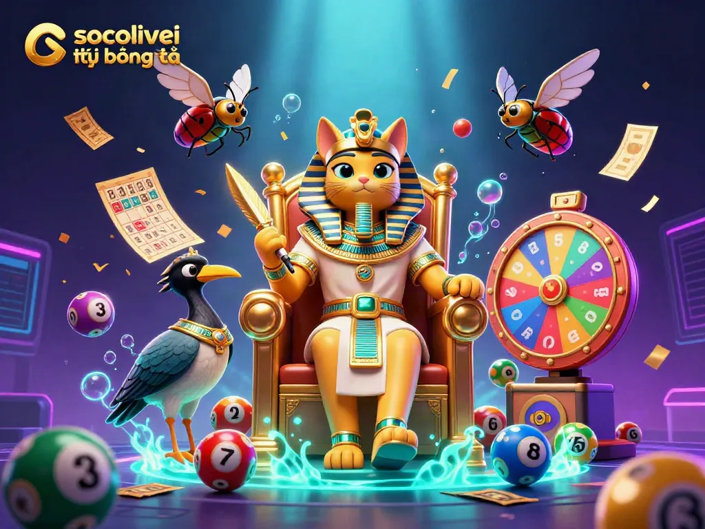 Socolive trực tiếp bóng đá engaging with colorful lottery elements, showcasing vibrant casino energy.