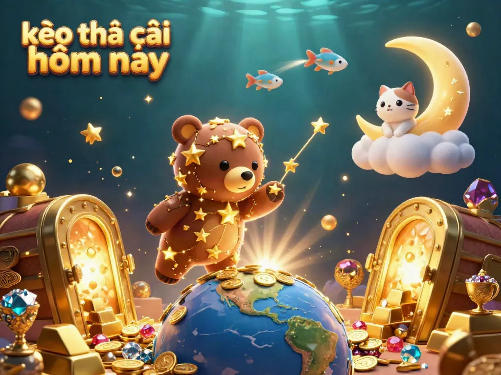 Engage with kèo nhà cái hôm nay in this vibrant 3D representation of a constellation bear and treasures!