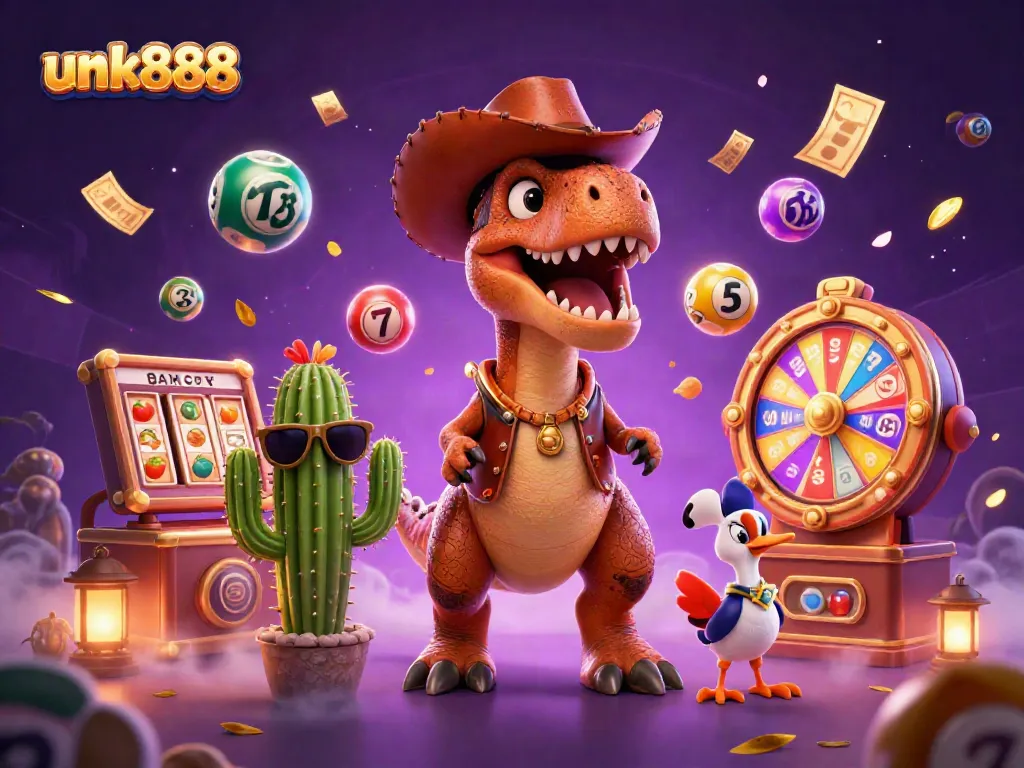 Experience exciting games with unk888, featuring colorful lottery balls and vibrant characters.