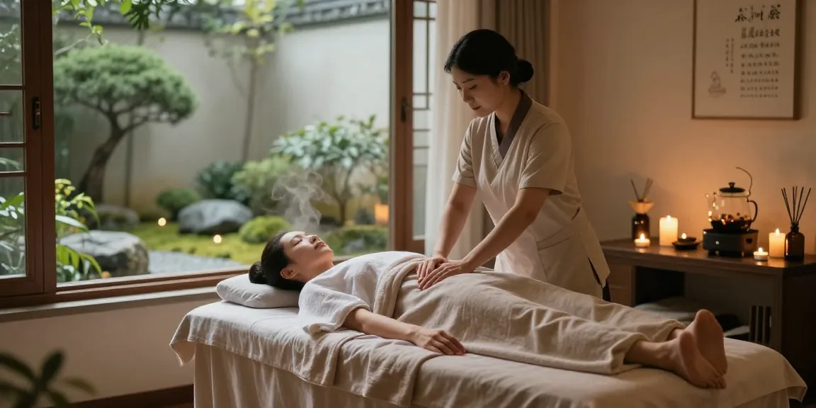 서울출장안마 therapy massage scene in a serene spa environment with calming decor.