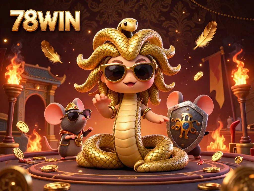 Experience the vibrant excitement of 78WIN in a bustling 3D casino scene with characters and gaming elements.