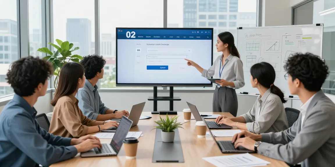 Collaborative meeting showcasing 02 login business discussion in a modern office.