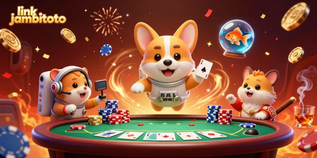 Engage with the excitement of gambling at link jambitoto, featuring cartoon characters in a colorful virtual casino.