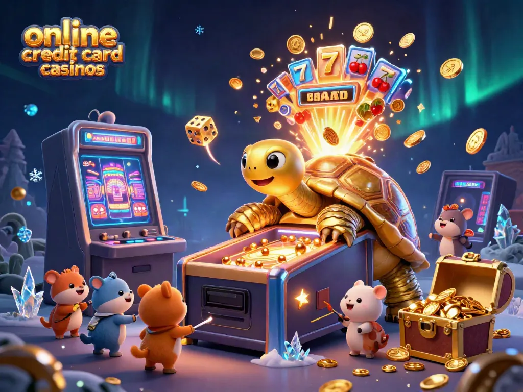 Experience the excitement of online credit card casinos in a vibrant, fun-filled 3D scene.
