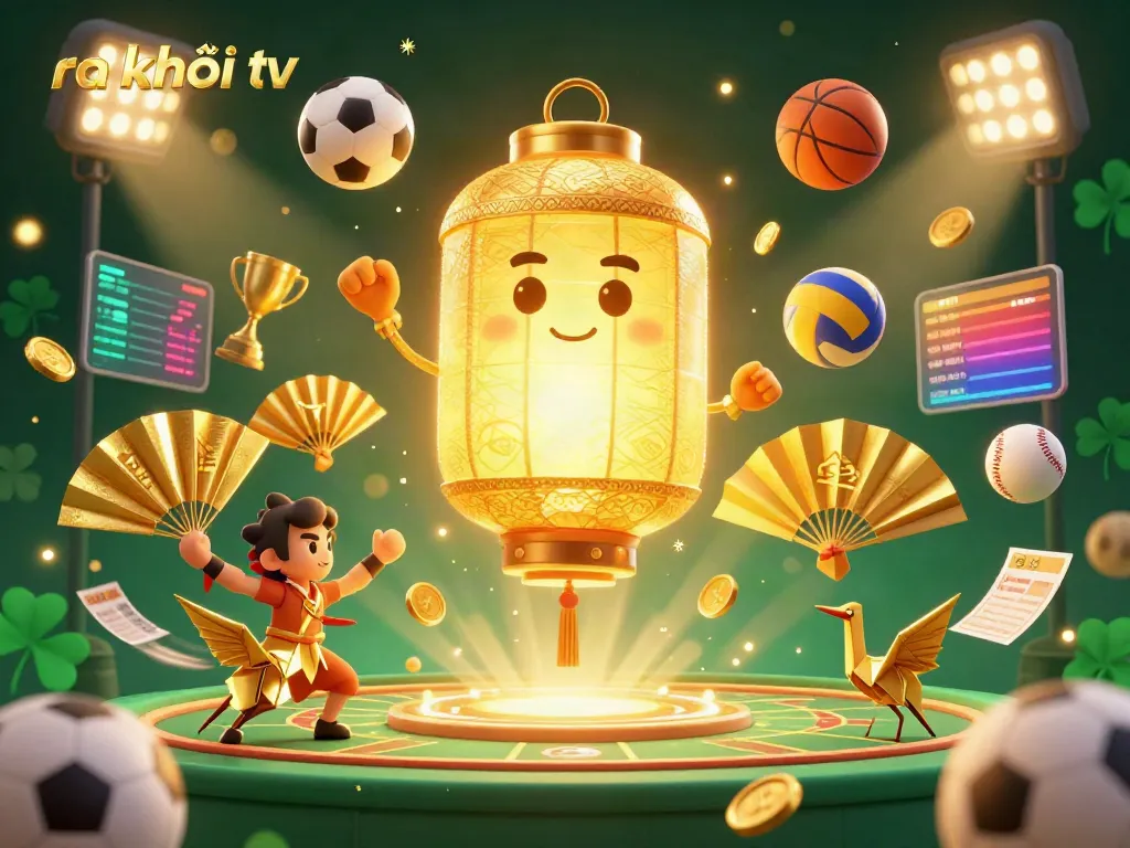 Experience the thrill of sports betting with ra khơi tv, featuring exciting sports elements and glowing characters.