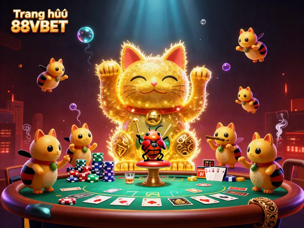Experience thrilling gaming action at Trang chủ 88VBET with vibrant casino elements in a captivating 3D illustration.