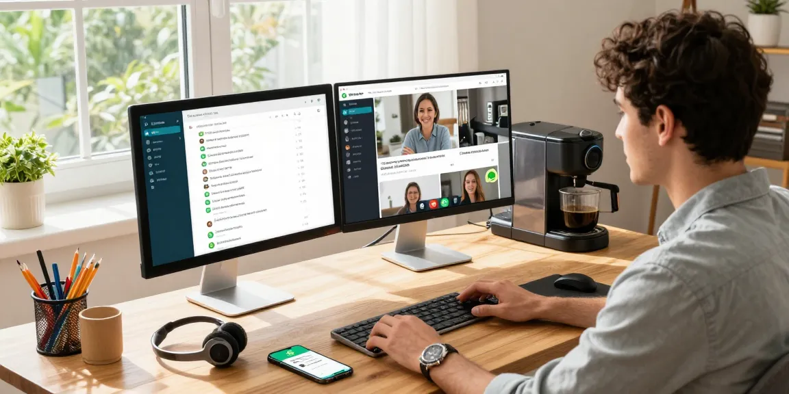 Engaging with WhatsApp電腦版 in a modern home office setting, highlighting productivity and user experience.