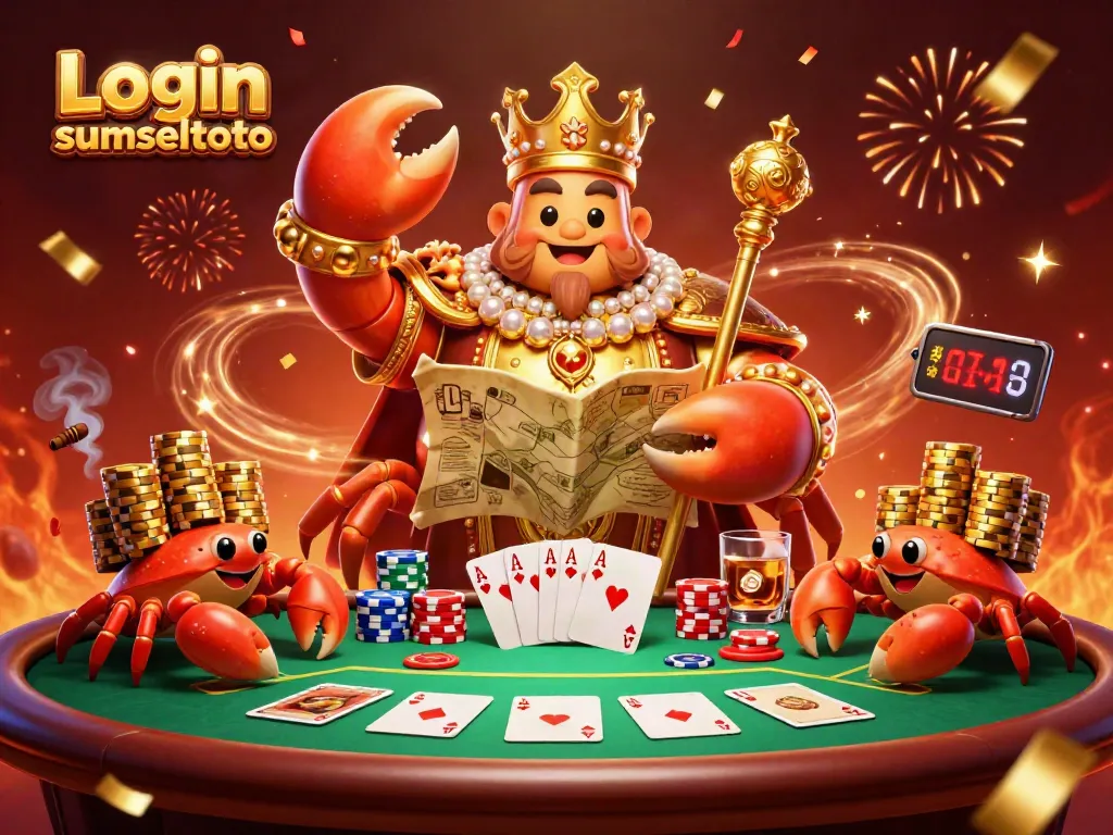 Experience the excitement of gambling with Login sumseltoto, featuring a gold crab emperor among poker chips.
