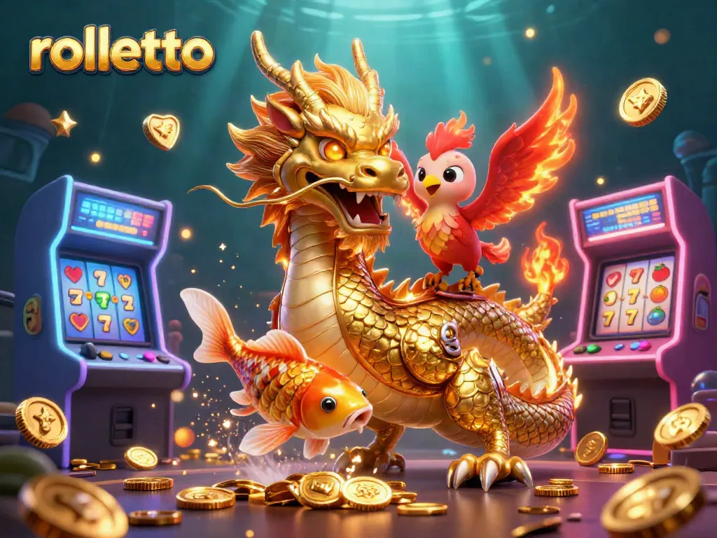 Engage with rolletto casino's vibrant characters and dynamic game elements in this detailed illustration.