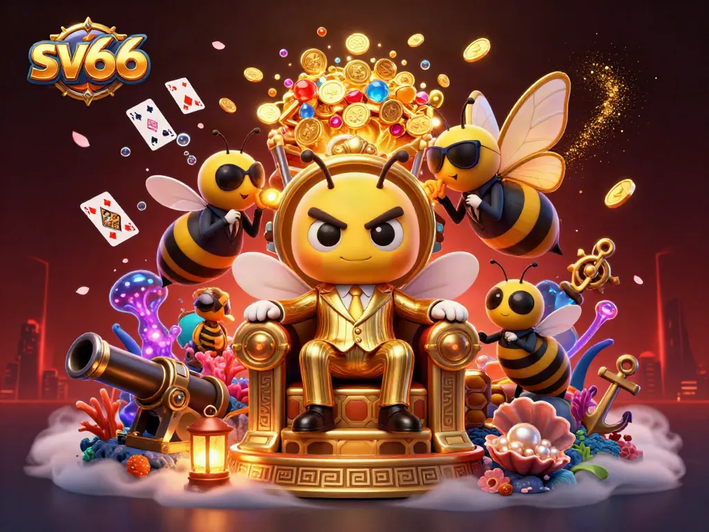Spin the reels with sv66 as the bumblebee mob boss schemes in a lavish casino treasure scene.