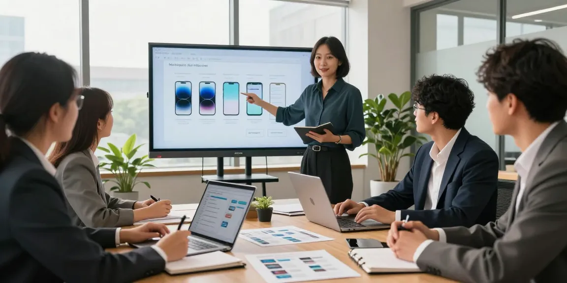 Business mobile comparison UK team discussing mobile plans in a modern office