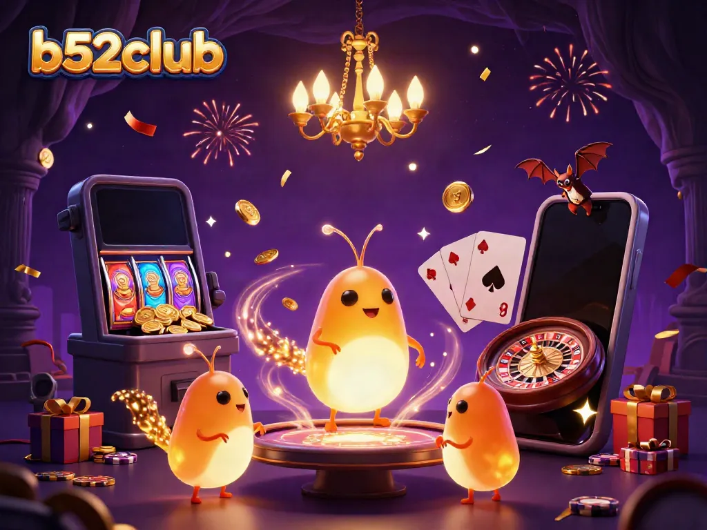 Experience the vibrant excitement of b52club with glowworms illuminating a dynamic casino scene.