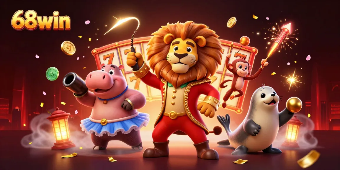 Spin the reels and win big with 68win in a vibrant casino scene with lively characters.