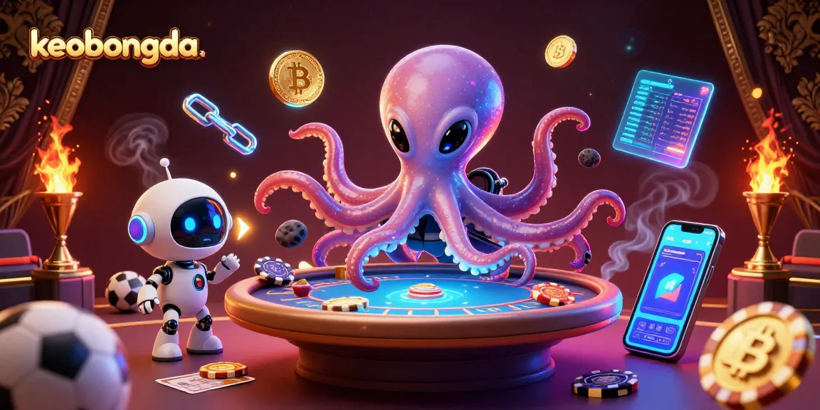 Engage with keobongda through a vibrant 3D illustration of an alien octopus at a sports betting table.