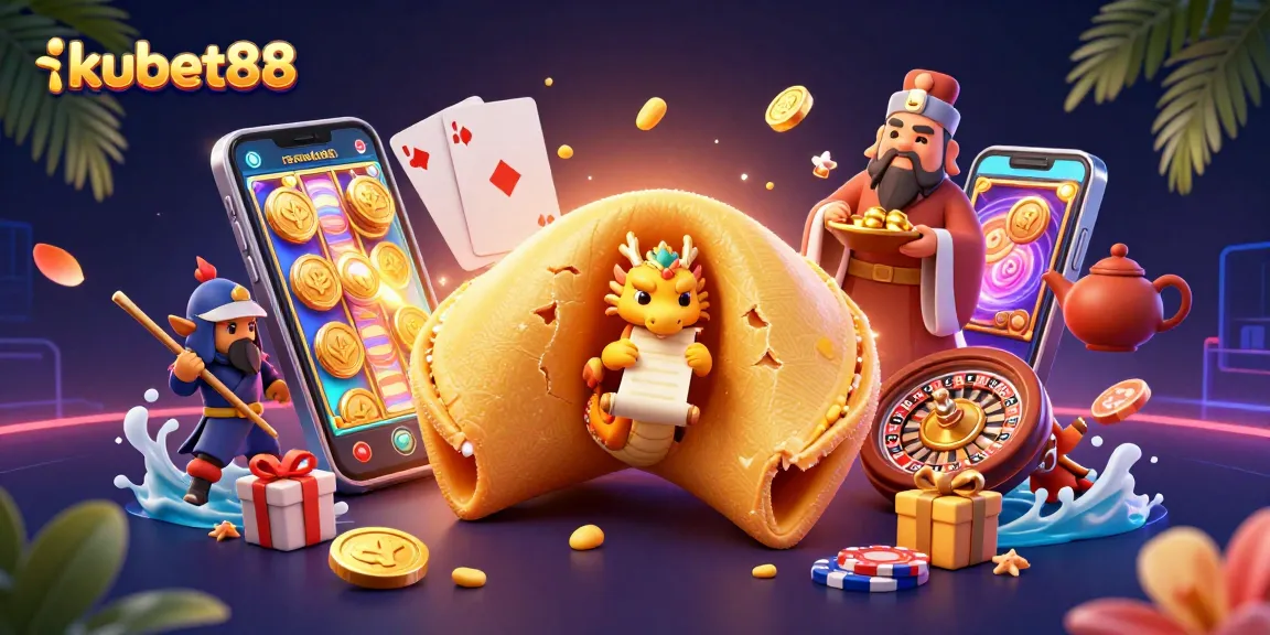 Experience the excitement of kubet88 through a rich casino-themed illustration filled with vibrant elements.