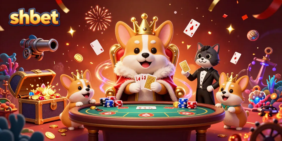 Engage with sh bet in this vibrant 3D illustration featuring a royal corgi on a throne of poker chips.