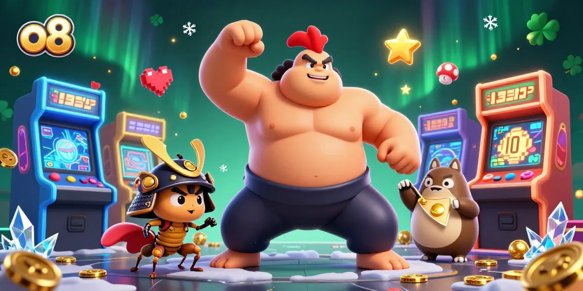 Join the thrilling action at o8 casino with a powerful character stomp, vibrant gaming elements abound!