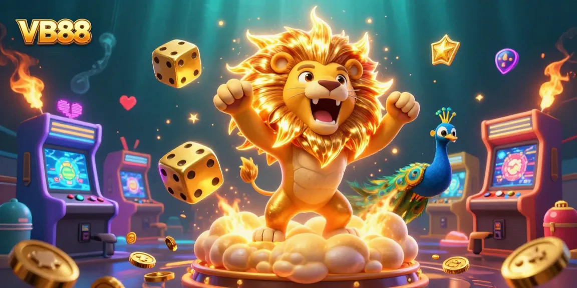 Experience the thrilling world of VB88 with vibrant casino elements in a dynamic 3D scene.